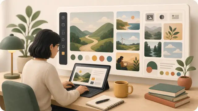 Unified illustration of a content writer creating custom AI visuals